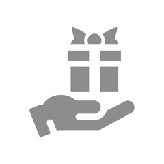 Gift box and a hand vector icon. Shopping delivery or free of charge symbol.