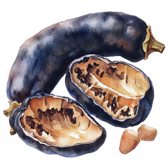 Black velvet tamarind fruit watercolor clipart illustration