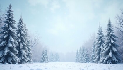 Fototapeta premium Winter background with braches of the winter trees covered with frost and snow on the background of the blue cloudy sky, winter Christmas background with free space for text