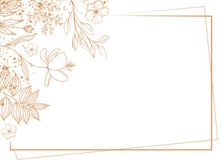 Gold Luxury Floral vector frame. Branches, leaves isolated on transparent background. Greenery wedding simple minimalist invitations Golden line Border. Vintage decoration ornament element