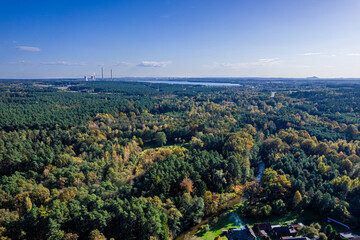 Lasy Rudzkie na Śląsku w Polsce, jesienią z lotu ptaka