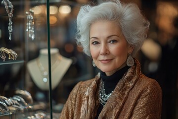 Portrait of confident senior female jeweler, Generative AI