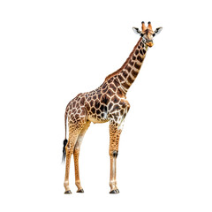 Fototapeta premium Giraffe Standing on Green Background.