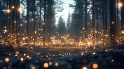 Enchanted Forest with Glowing Deer