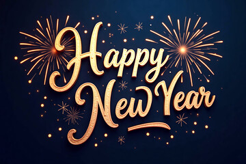 Happy New Year text with fireworks