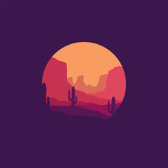 Nature landscape panorama illustration in circle