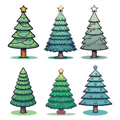 Christmas tree and ornaments. Merry Christmas and Happy New Year. Design of objects, light, ball, Gift box, surprise gifts