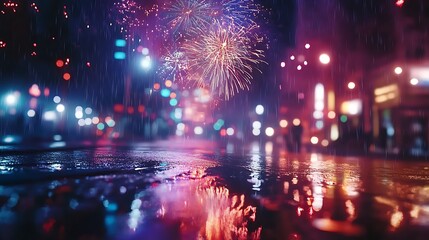 Cascading fireworks spreading over the city