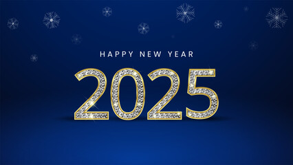 Happy New Year 2025 Shiny background with vector New Year 2025 text design. New year 2025 vector design with realistic 3D numbers.
