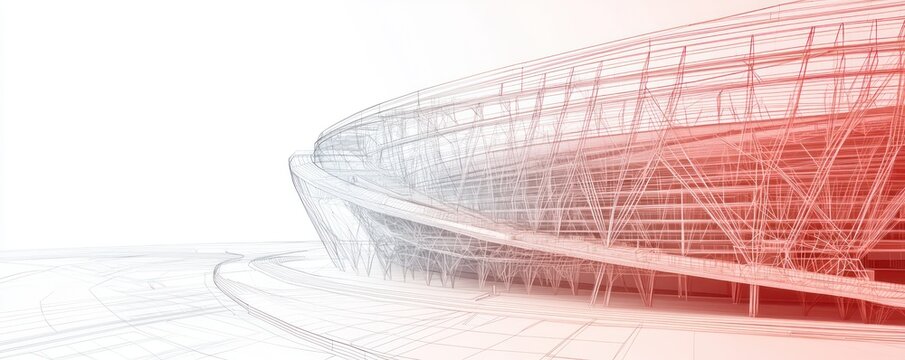 Modern sports stadium represented in a holistic wireframe model design.