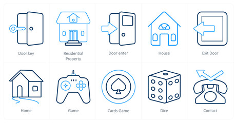 A set of 10 mix icons as door key, residential property, door enter