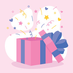 birthday pink gift box with confetti