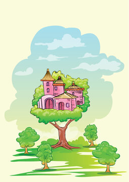 Tree house vector cartoon for book illustration or tree house story