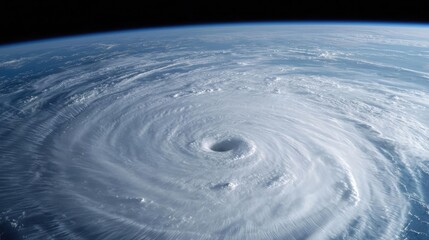Hurricane swirling over ocean, dramatic aerial view, white isolate background