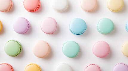 Fototapeta premium Colorful macarons in soft pastels offer a tempting array of flavors, ideal for any occasion