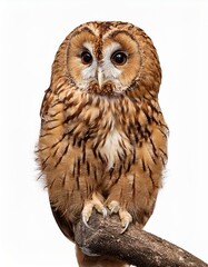 Fototapeta premium モリフクロウ（Tawny owl on white background） 