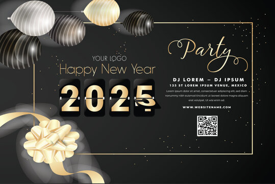 2025 new year party invitaion card template modern 3d dark