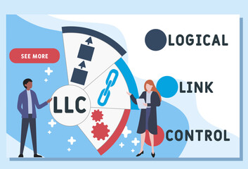 LLC - logical link control acronym. business concept background. vector illustration concept with keywords and icons. lettering illustration with icons for web banner, flyer, landing pag