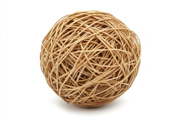 A Ball of Twisted Brown Twine Isolated on a White Background