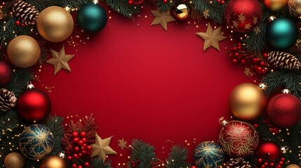 christmas background with balls and fir branches