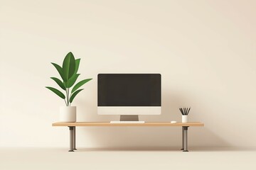 Minimalist work desk with laptop, smartphone, and potted plants creating a modern workspace.