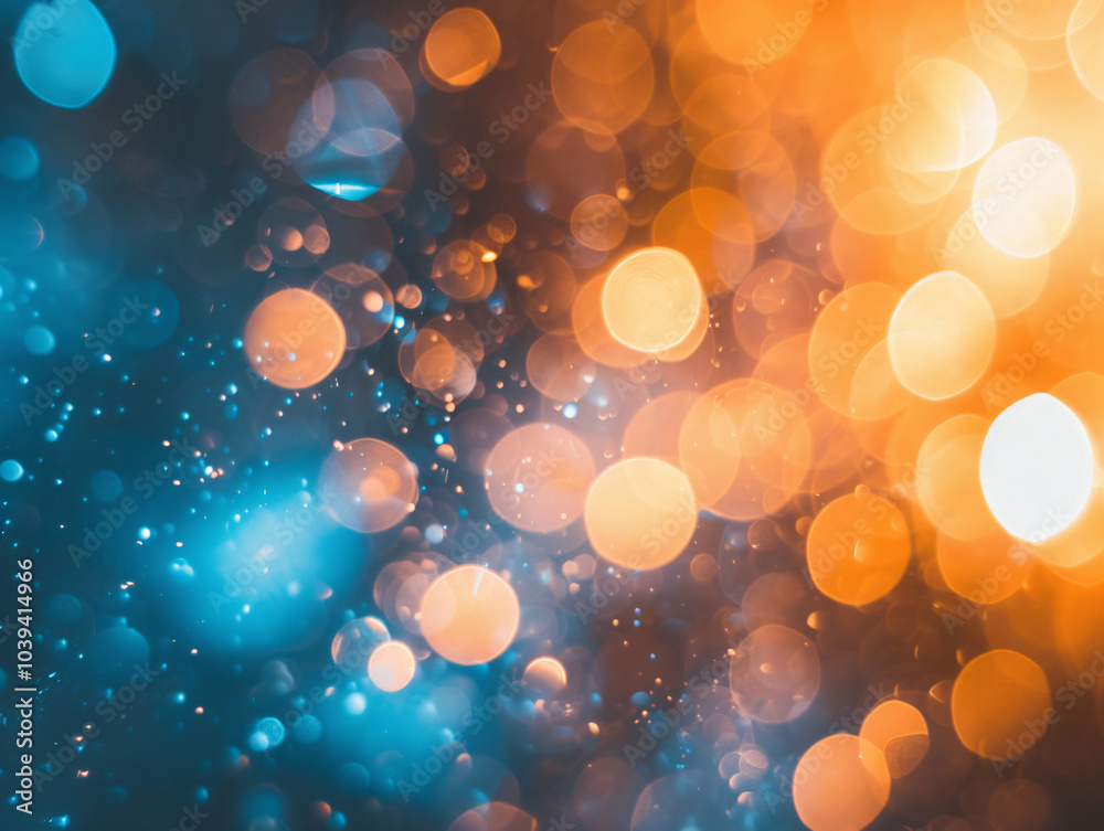Poster an abstract image featuring colorful bokeh effects in orange and blue hues, creating a vibrant and d