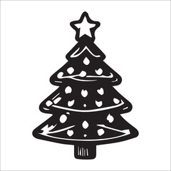 Fototapeta premium Set of Christmas icon vector on white background Black and white line by hand drawing,elements, festive, christmas tree, valentine, retro, packaging, scribble, moose, head, december, wildlife