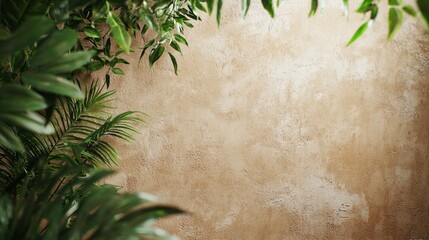 Serene Elegance - Rustic Stone Background with Soft Greenery and Cinematic Light