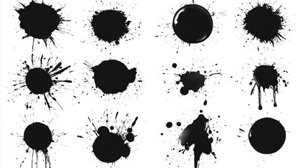 Fototapeta premium Set of black ink splatters on a white background