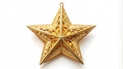 Fototapeta premium Glittery Gold Star Christmas Ornament on White Isolated Background