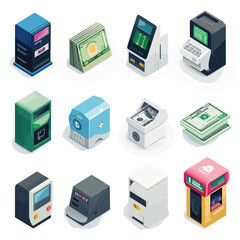 cash withdrawal icons set