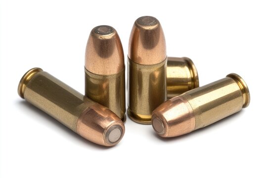 Four Brass Bullet Casings on White Background