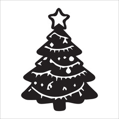 Fototapeta premium Set of Christmas icon vector on white background Black and white line by hand drawing,elements, festive, christmas tree, valentine, retro, packaging, scribble, moose, head, december, wildlife