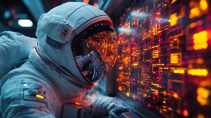 Astronaut Leaning Against Futuristic Control Panel