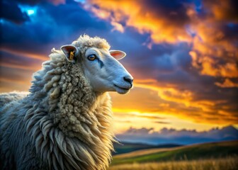 Fototapeta premium Stunning Silhouette Photography of Sheep Fur Texture Against a Dramatic Sunset Sky, Capturing Nature's Beauty and the Intricacies of Wool in a Striking Contrast