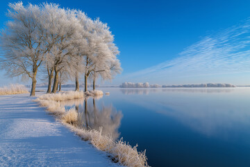 Winter lake reflection high-definition photography