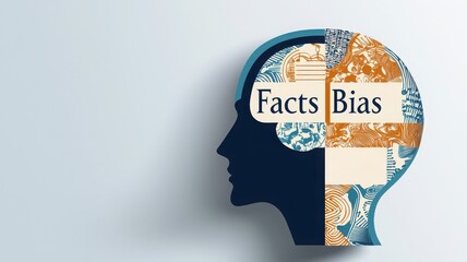 A stylized illustration of a human head silhouette, featuring the words "Facts" and "Bias," symbolizing the interplay between truth and subjective perception.