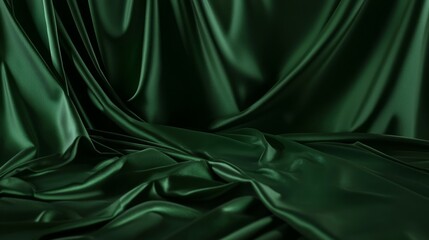 Fototapeta premium Opulent Emerald Green Silk Backdrop for Skincare Mockups with Cinematic Light | Luxurious Beauty Scene Mockup