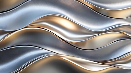 An elegant abstract composition featuring gold and silver metallic waves, creating a luxurious and modern textured design with smooth curves..
