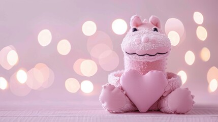 A pink stuffed animal holding a heart. AI.