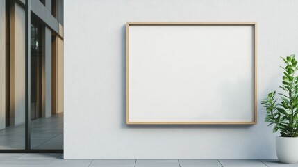 Rectangular wooden signage firmly attached to the exterior of a boutique clear mockup for clean and minimalist deep depth of field store branding and display