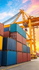 Fototapeta premium Shipping Containers Stacked at Container Port