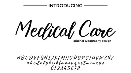 Medical Care Font Stylish brush painted an uppercase vector letters, alphabet, typeface