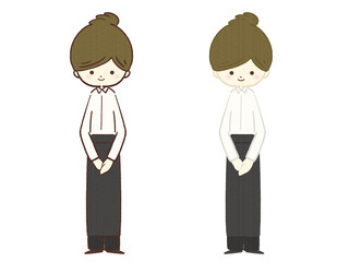 エプロンをつけて立つ女性のイラスト
