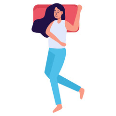 Woman Sleeping Pose Character on White Background, Flat Vector Illustration.