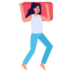 Woman Sleeping Pose Character on White Background, Flat Vector Illustration.