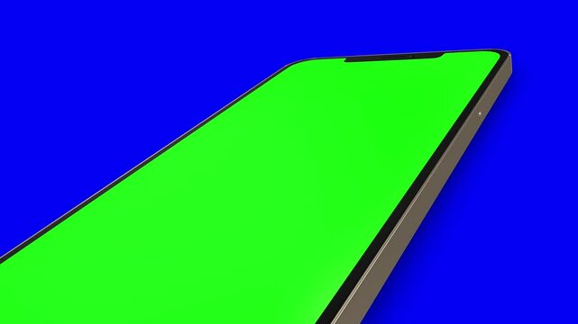 Green screen smartphone on blue background, perfect for video overlays
