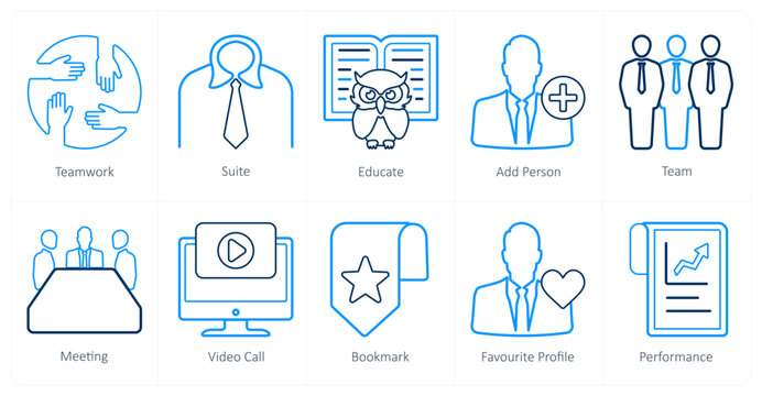 A set of 10 mix icons as teamwork, suite, educate