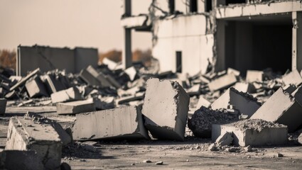 Concrete rubble debris at a building site.