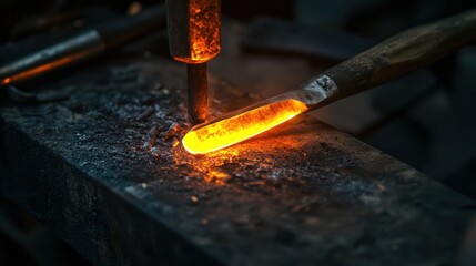 A peaceful metalworking forge with blacksmith tools, Metal sculptures being forged, Artisanal workshop style
